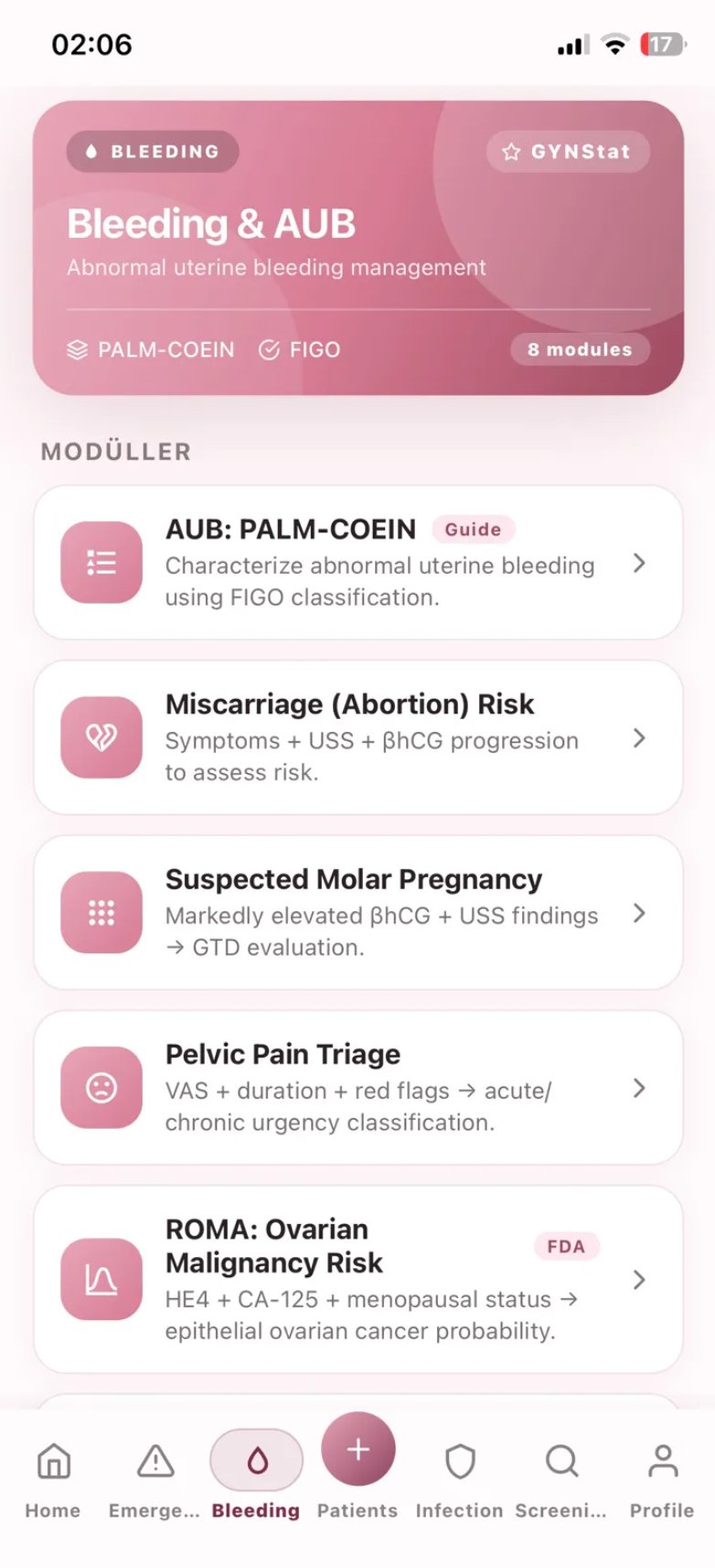 Seven emergency modules, one tap away.